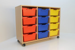 Materialkastenschrank für 12 Kunststoff-Boxen BxHxT 105,5x80,5x40cm